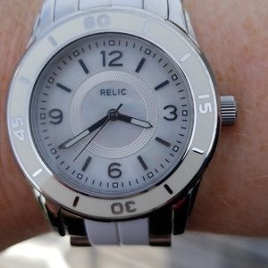 Relic white and silver watch